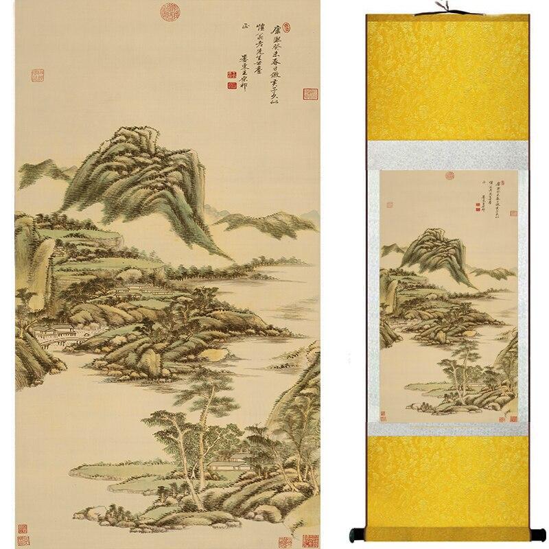 Chinese Art Scroll Painting Mountain And River Landscape Ancient Silk Picture Wall Ideas 17066-Chinese Style Finds™