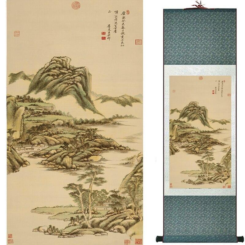 Chinese Art Scroll Painting Mountain And River Landscape Ancient Silk Picture Wall Ideas 17066-Chinese Style Finds™