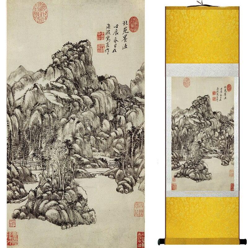 Chinese Art Scroll Painting Mountain And River Landscape Ancient Silk Picture Wall Ideas 17074-Chinese Style Finds™