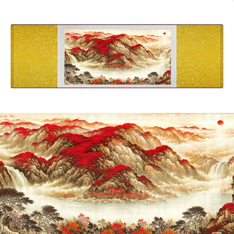 Chinese Art Scroll Painting Mountain And River Landscape Ancient Silk Picture Wall Ideas 17082-Chinese Style Finds™