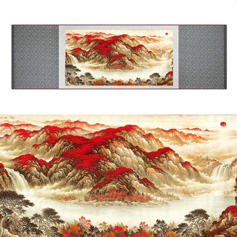 Chinese Art Scroll Painting Mountain And River Landscape Ancient Silk Picture Wall Ideas 17082-Chinese Style Finds™