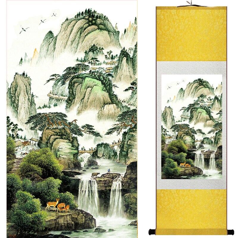 Chinese Art Scroll Painting Mountain And River Landscape Ancient Silk Picture Wall Ideas 17118-Chinese Style Finds™