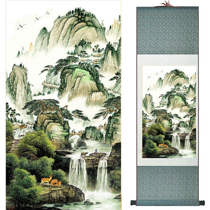 Chinese Art Scroll Painting Mountain And River Landscape Ancient Silk Picture Wall Ideas 17118-Chinese Style Finds™