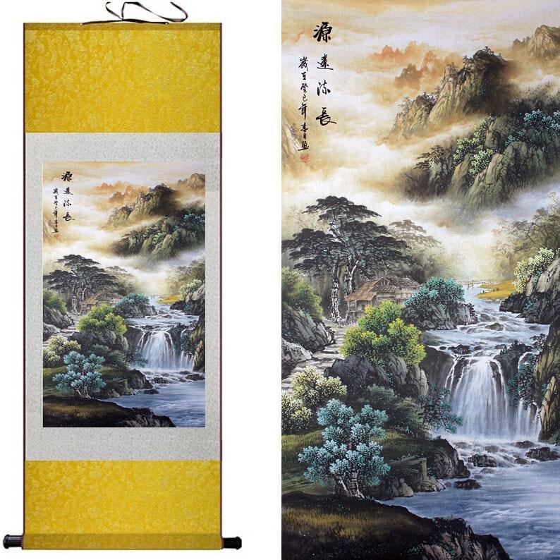 Chinese Art Scroll Painting Mountain And River Landscape Shan Shui Ancient Silk Picture Wall Ideas 11150-Chinese Style Finds™