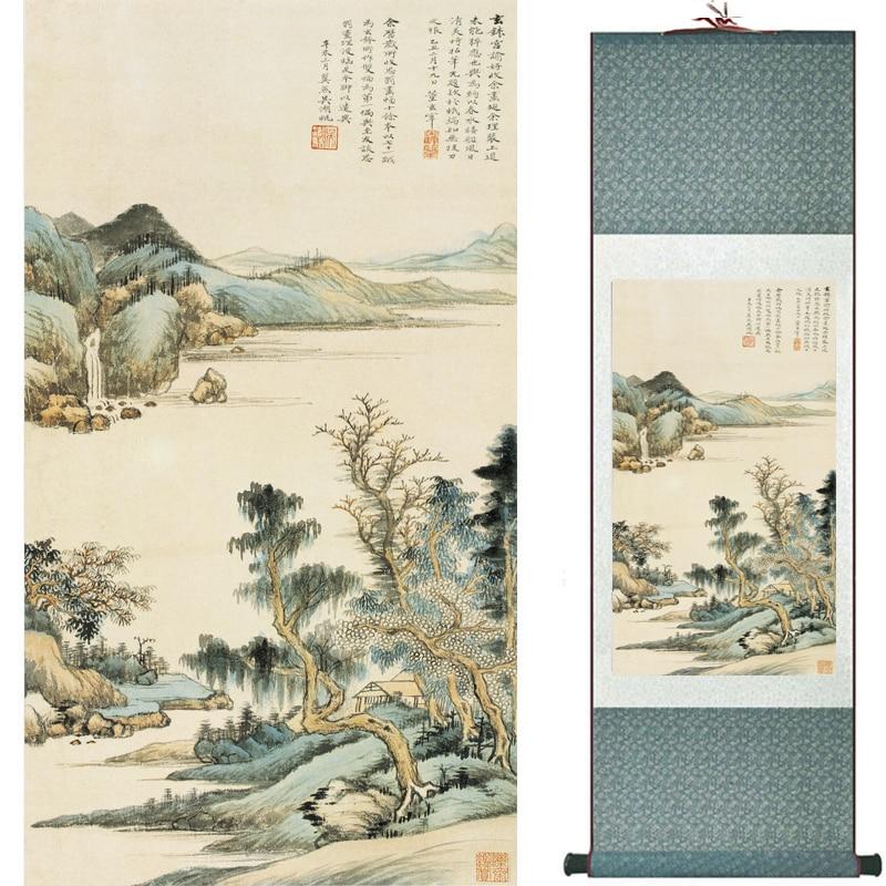 Chinese Art Scroll Painting Mountain And River Landscape Shan Shui Ancient Silk Picture Wall Ideas 16340-Chinese Style Finds™