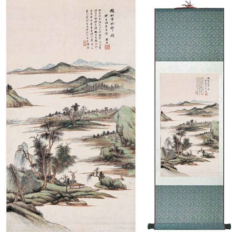 Chinese Art Scroll Painting Mountain And River Landscape Shan Shui Ancient Silk Picture Wall Ideas 16344-Chinese Style Finds™