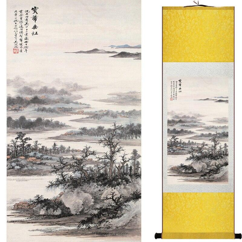 Chinese Art Scroll Painting Mountain And River Landscape Shan Shui Ancient Silk Picture Wall Ideas 16348-Chinese Style Finds™