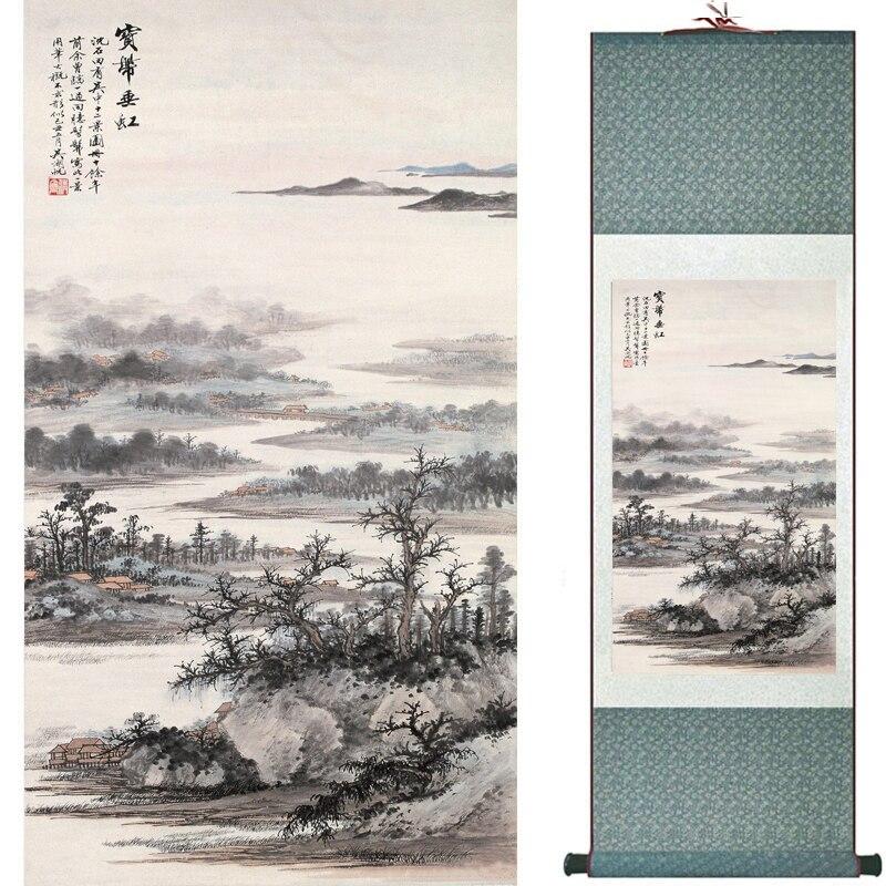 Chinese Art Scroll Painting Mountain And River Landscape Shan Shui Ancient Silk Picture Wall Ideas 16348-Chinese Style Finds™