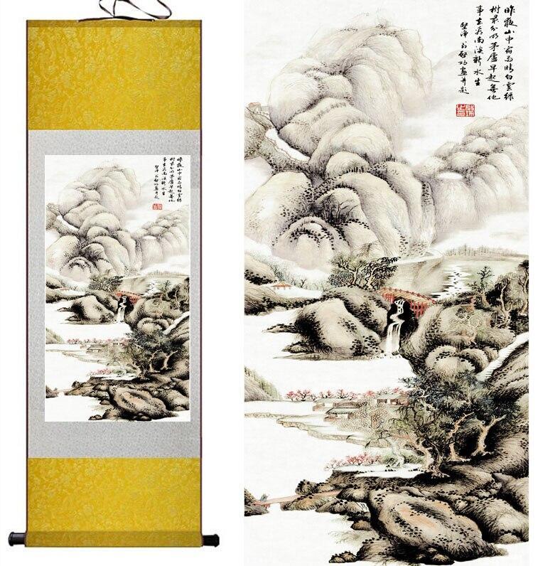 Chinese Art Scroll Painting Mountain Landscape Ancient Silk Picture Wall Ideas 11162-Chinese Style Finds™