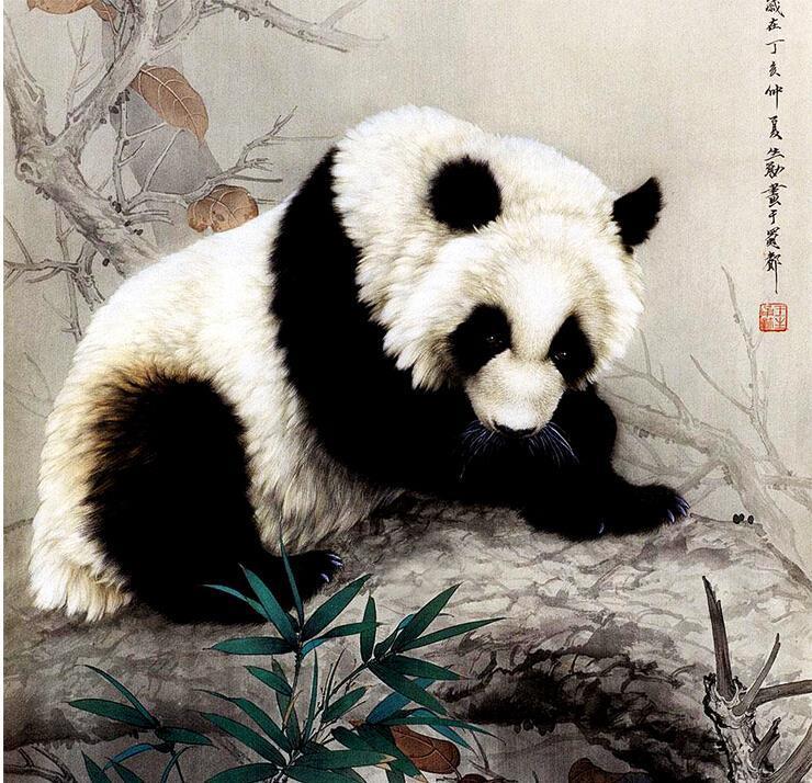 Chinese Art Scroll Painting Panda Ancient Silk Picture Wall Ideas 10202-Chinese Style Finds™