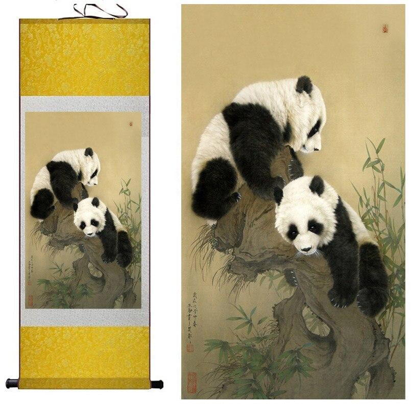 Chinese Art Scroll Painting Panda Ancient Silk Picture Wall Ideas 10474-Chinese Style Finds™