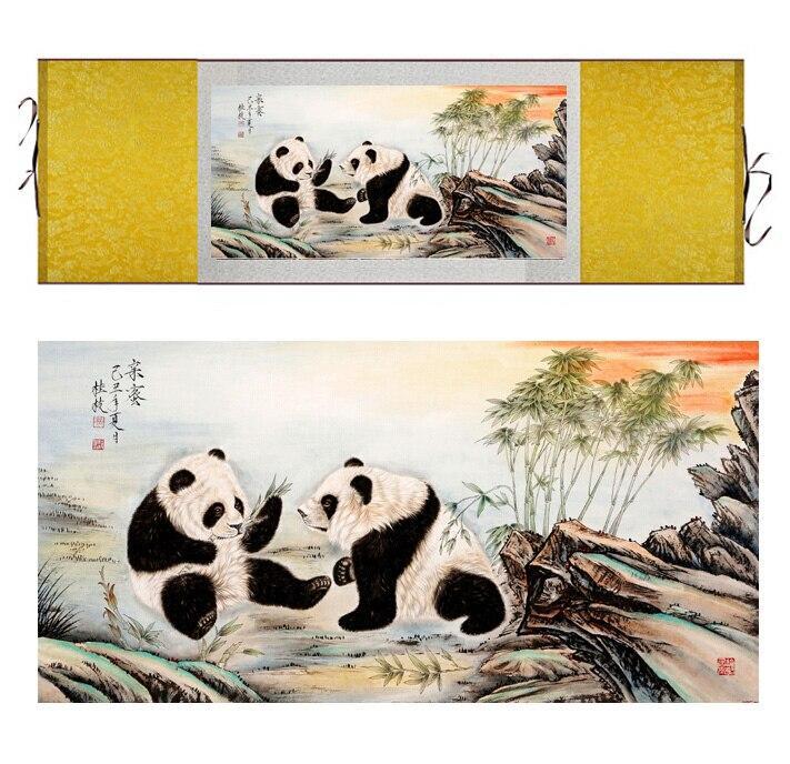 Chinese Art Scroll Painting Panda Ancient Silk Picture Wall Ideas 11634-Chinese Style Finds™