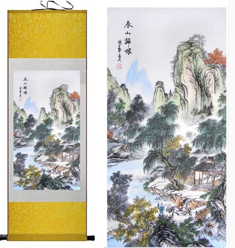 Chinese Art Scroll Painting Parrot Animal Birds Mountain And Water Ancient Silk Picture Wall Ideas 10546-Chinese Style Finds™