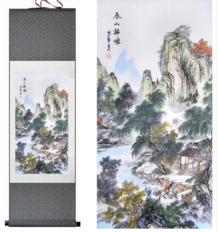 Chinese Art Scroll Painting Parrot Animal Birds Mountain And Water Ancient Silk Picture Wall Ideas 10546-Chinese Style Finds™