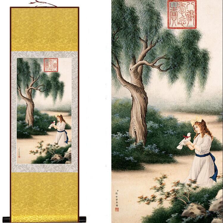 Chinese Art Scroll Painting Peace People Landscape Ancient Silk Picture Wall Ideas 12502-Chinese Style Finds™