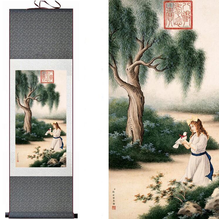 Chinese Art Scroll Painting Peace People Landscape Ancient Silk Picture Wall Ideas 12502-Chinese Style Finds™