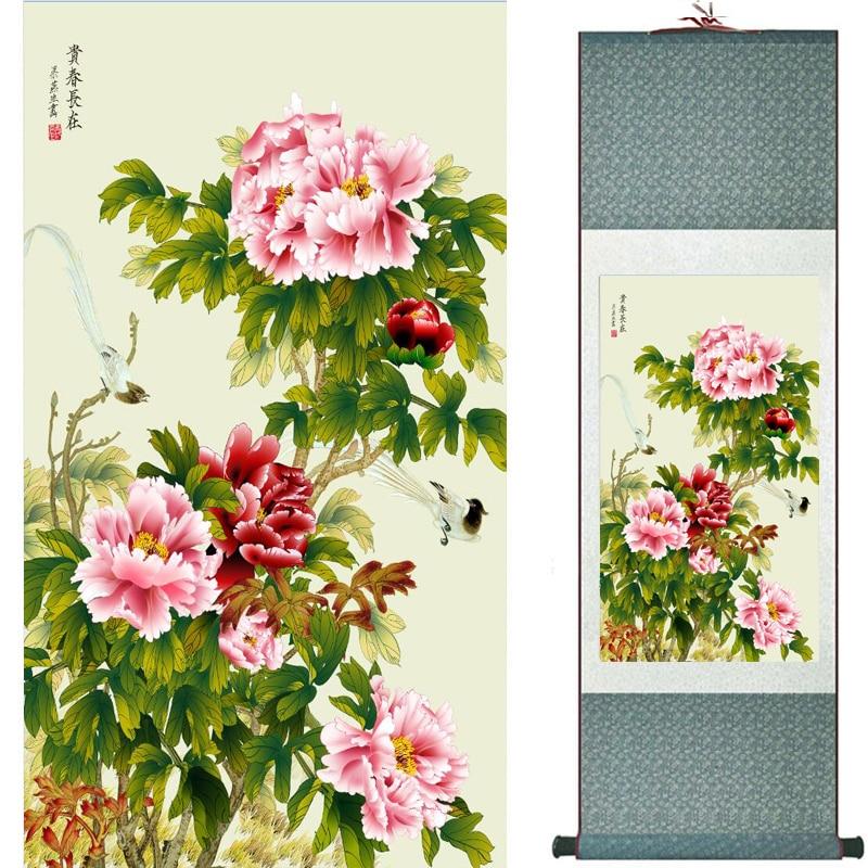 Chinese Art Scroll Painting Peony Animal Birds Ancient Silk Picture Wall Ideas 16550-Chinese Style Finds™