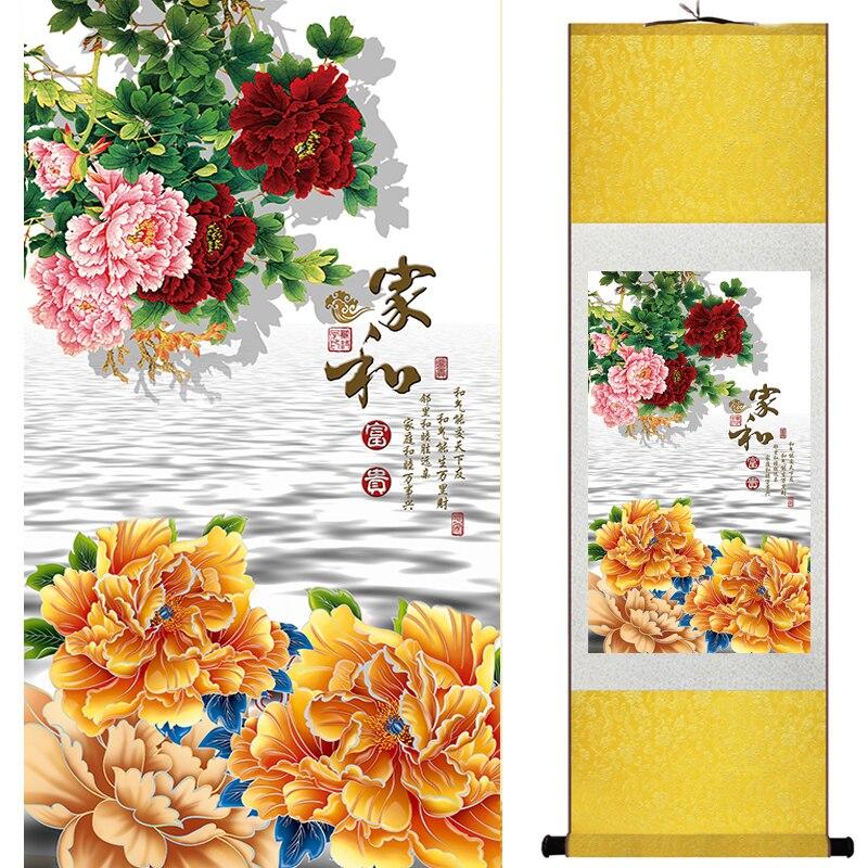 Chinese Art Scroll Painting Peony Flower Ancient Silk Picture Wall Ideas 16806-Chinese Style Finds™