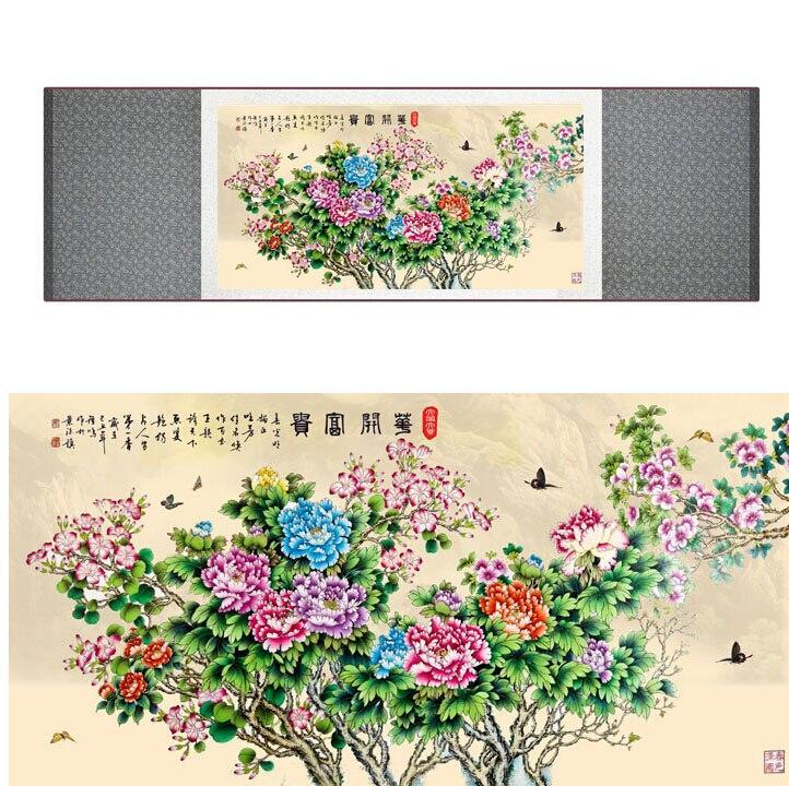 Chinese Art Scroll Painting Peony Flower And Butterfly Mudan Ancient Silk Picture Wall Ideas 11694-Chinese Style Finds™