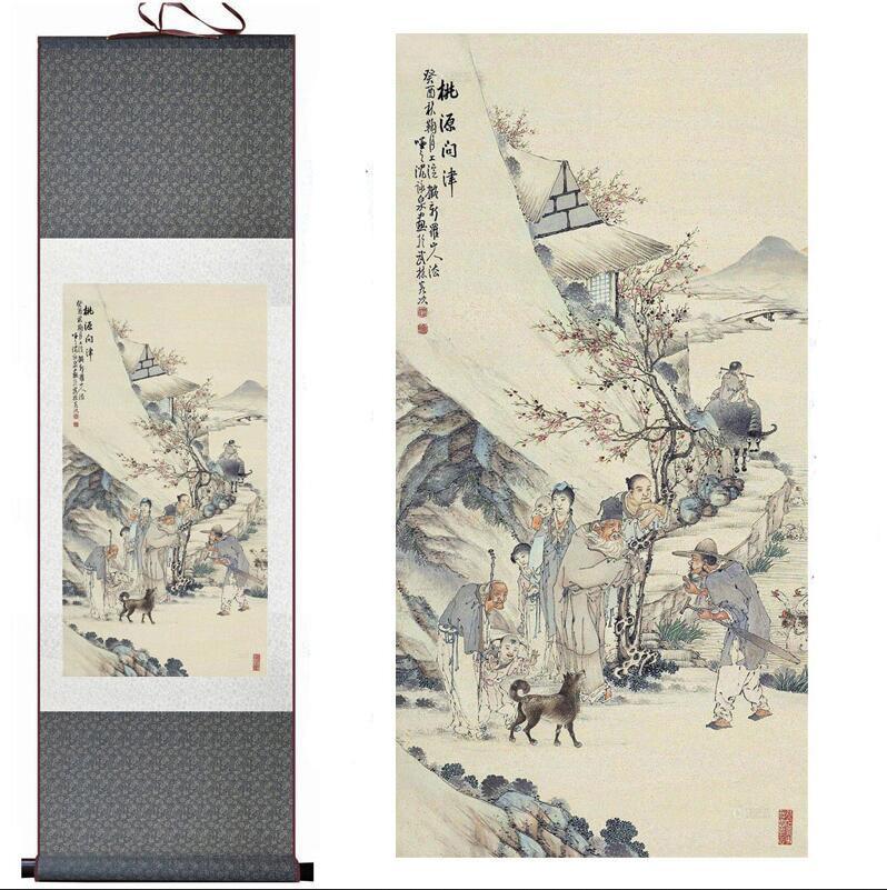 Chinese Art Scroll Painting People Landscape Ancient Silk Picture Wall Ideas 11862-Chinese Style Finds™