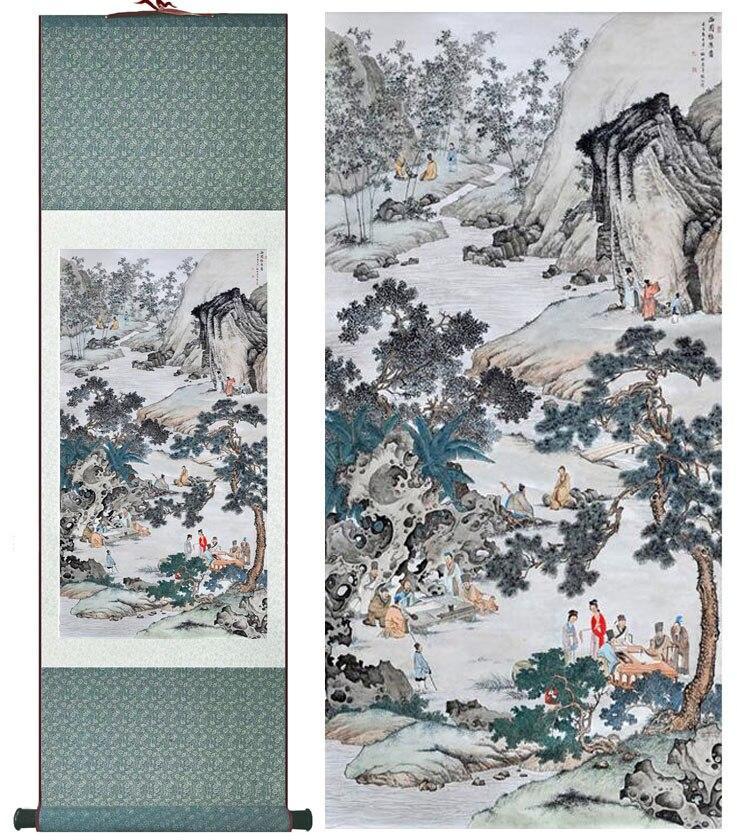 Chinese Art Scroll Painting People Landscape Ancient Silk Picture Wall Ideas 11866-Chinese Style Finds™