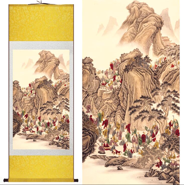 Chinese Art Scroll Painting People Landscape Ancient Silk Picture Wall Ideas 11898-Chinese Style Finds™