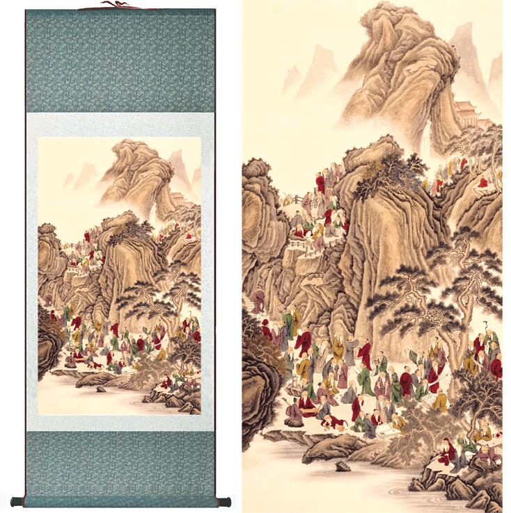 Chinese Art Scroll Painting People Landscape Ancient Silk Picture Wall Ideas 11898-Chinese Style Finds™