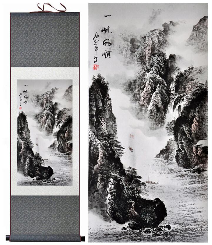 Chinese Art Scroll Painting People Landscape Ancient Silk Picture Wall Ideas 13094-Chinese Style Finds™