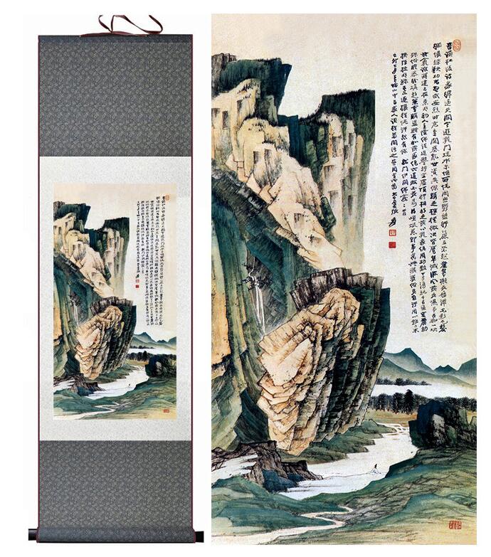 Chinese Art Scroll Painting People Landscape Ancient Silk Picture Wall Ideas 13630-Chinese Style Finds™