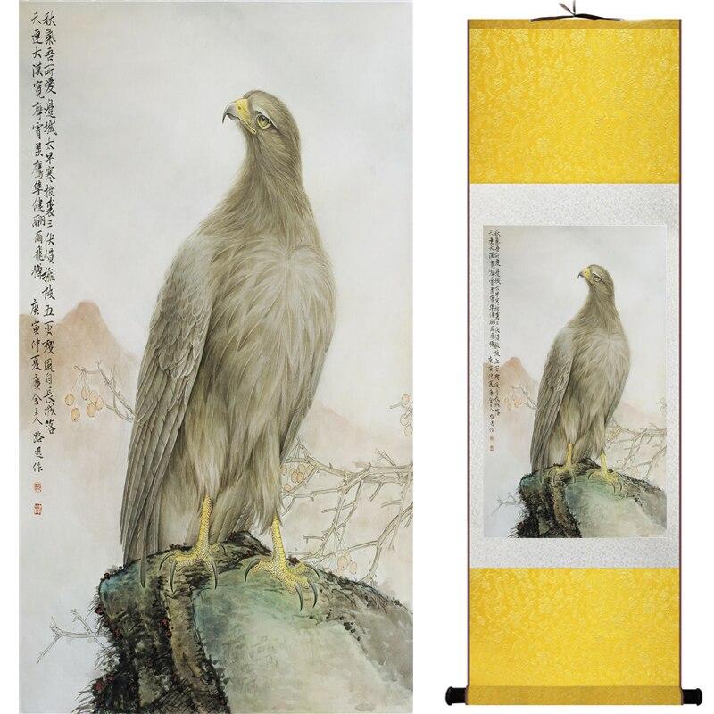 Chinese Art Scroll Painting Pine Tree Eagle Ancient Silk Picture Wall Ideas 16520-Chinese Style Finds™