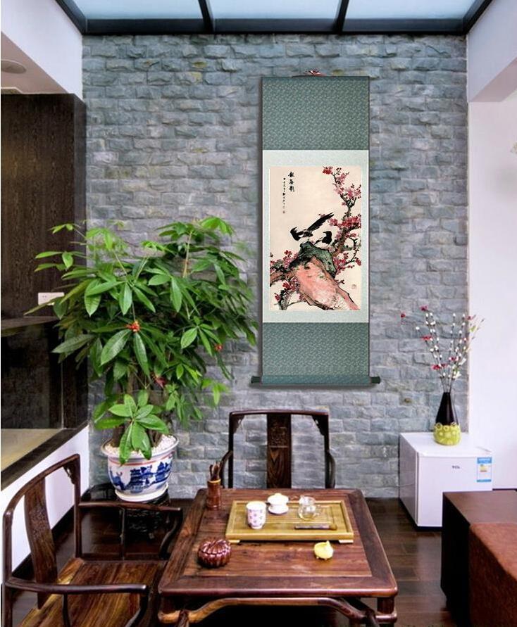 Chinese Art Scroll Painting Plum Blossom Ancient Silk Picture Wall Ideas 10264-Chinese Style Finds™