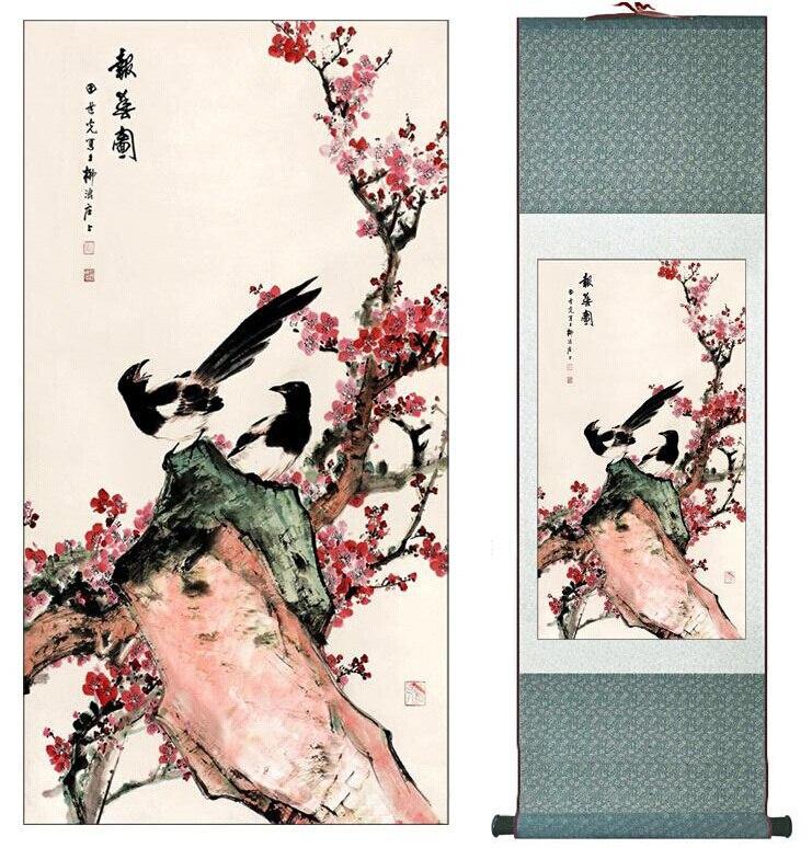 Chinese Art Scroll Painting Plum Blossom Ancient Silk Picture Wall Ideas 10264-Chinese Style Finds™