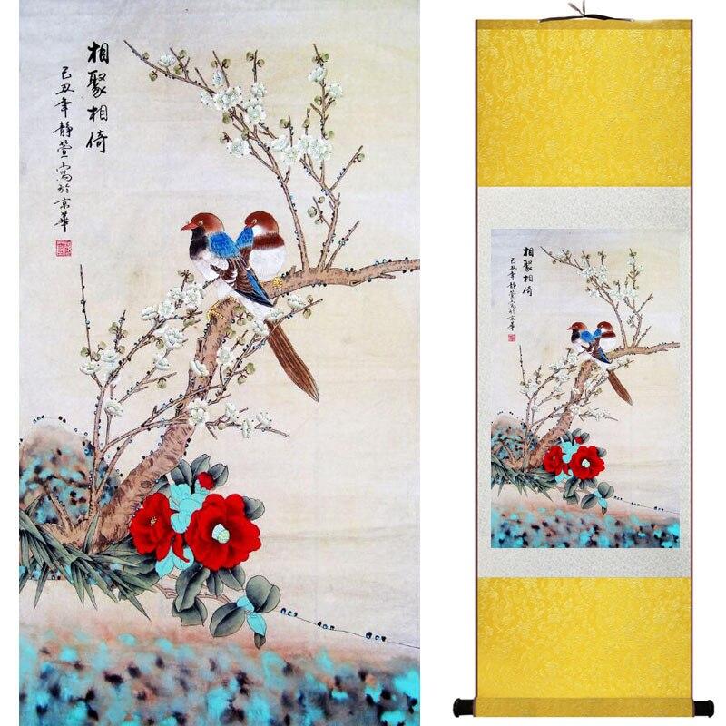 Chinese Art Scroll Painting Plum Blossom Animal Birds And Flower Ancient Silk Picture Wall Ideas 15868-Chinese Style Finds™