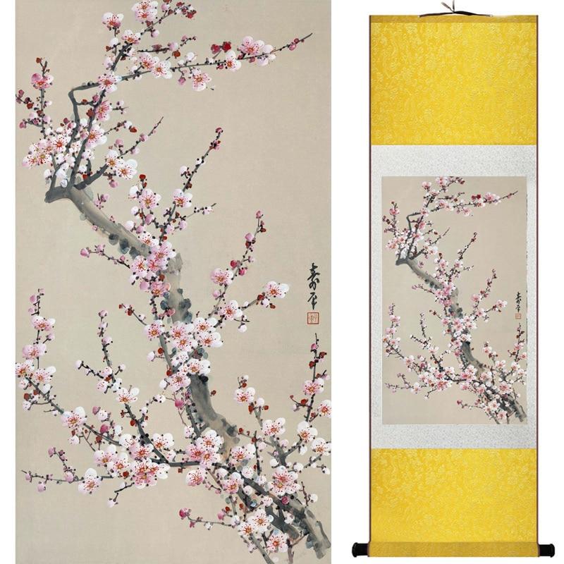 Chinese Art Scroll Painting Plum Blossom Flower Ancient Silk Picture Wall Ideas 16654-Chinese Style Finds™