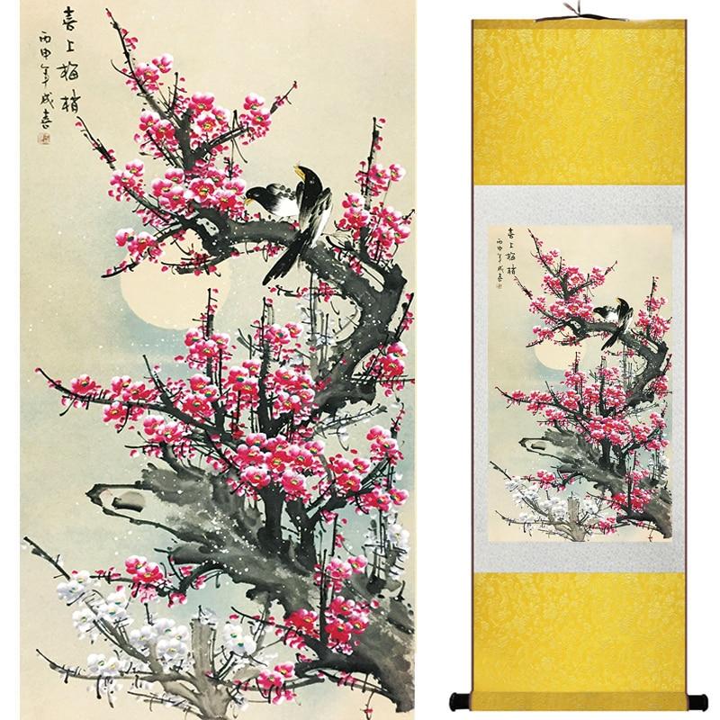 Chinese Art Scroll Painting Plum Blossom Flower Ancient Silk Picture Wall Ideas 18596-Chinese Style Finds™