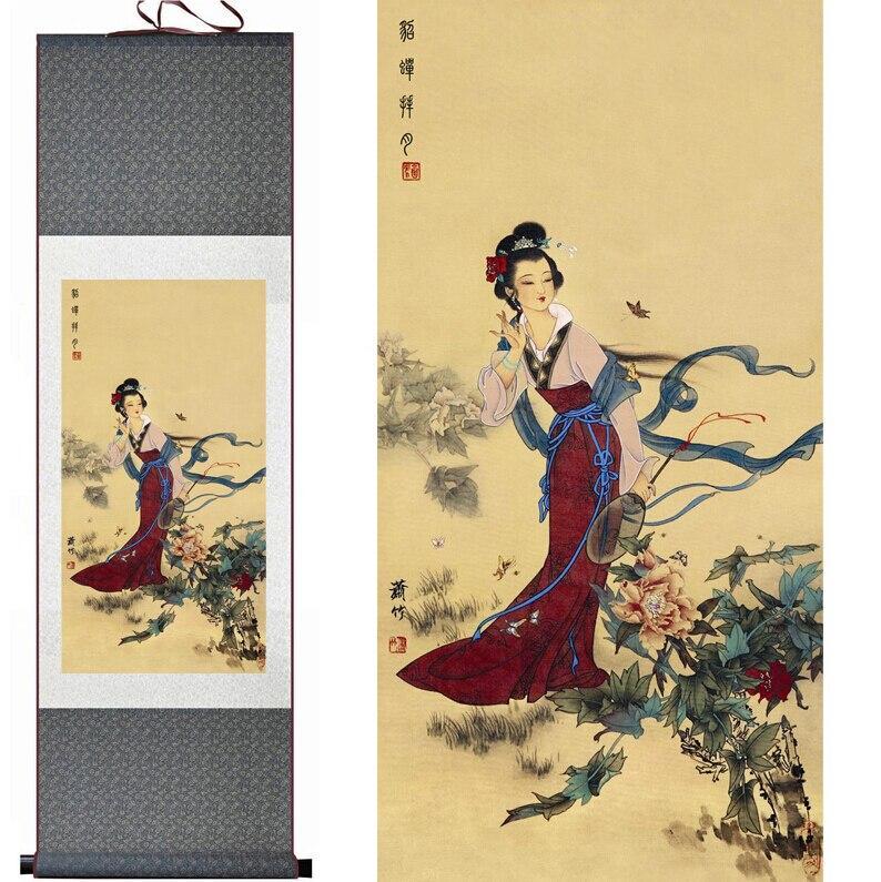 Chinese Art Scroll Painting Portrait Ancient Silk Picture Wall Ideas 10912-Chinese Style Finds™