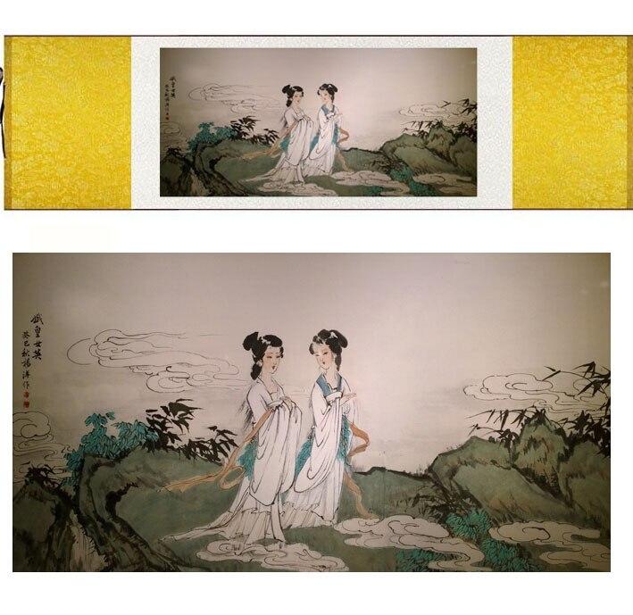 Chinese Art Scroll Painting Portrait Women Ancient Silk Picture Wall Ideas 11390-Chinese Style Finds™