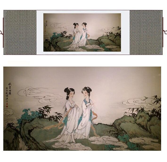 Chinese Art Scroll Painting Portrait Women Ancient Silk Picture Wall Ideas 11390-Chinese Style Finds™