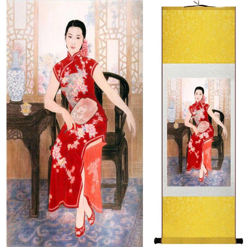 Chinese Art Scroll Painting Portrait Women Ancient Silk Picture Wall Ideas 15900-Chinese Style Finds™