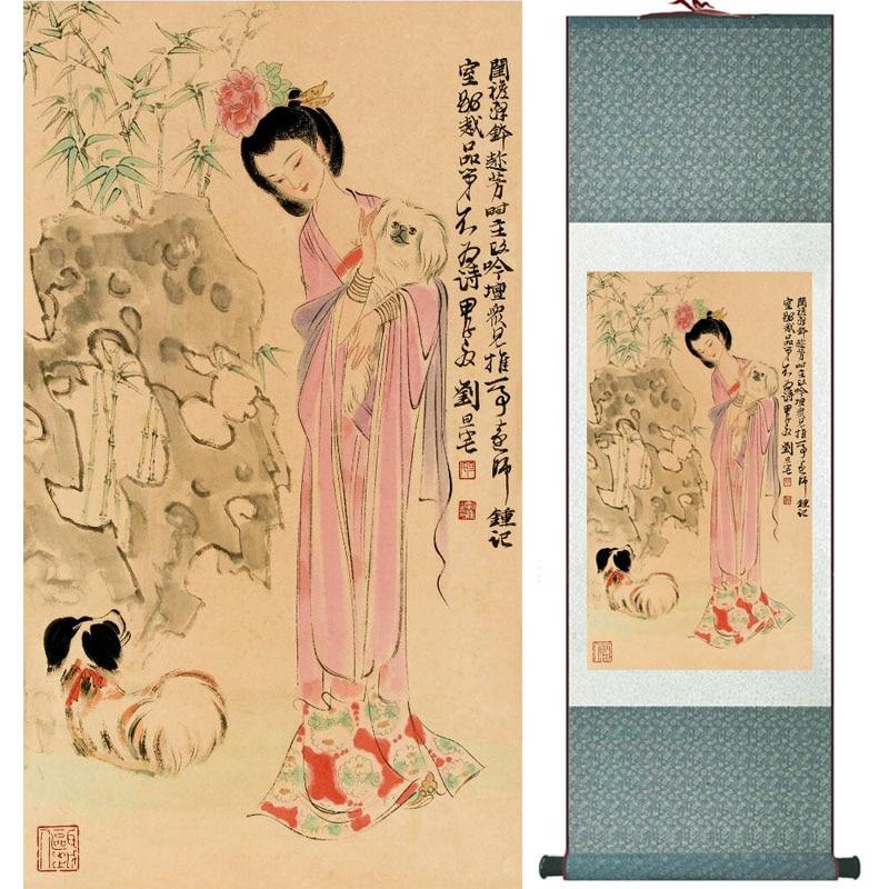 Chinese Art Scroll Painting Portrait Women Ancient Silk Picture Wall Ideas 15904-Chinese Style Finds™