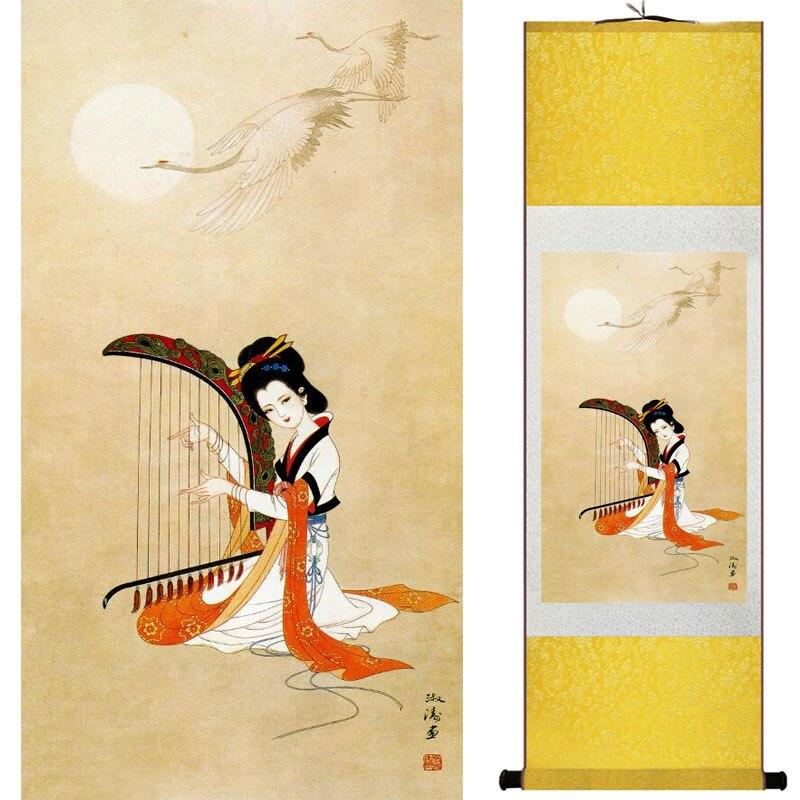 Chinese Art Scroll Painting Portrait Women Ancient Silk Picture Wall Ideas 15908-Chinese Style Finds™