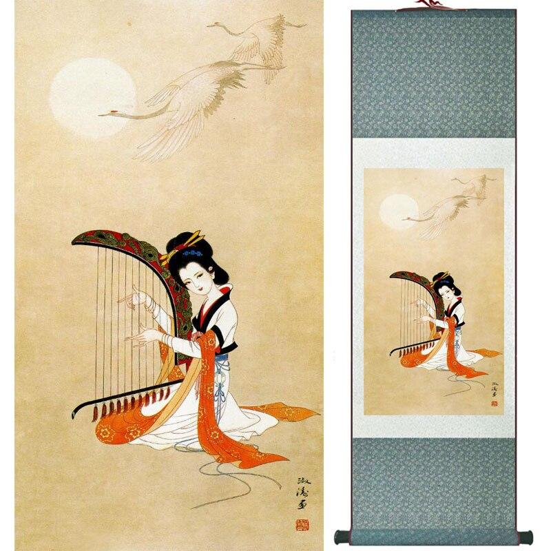 Chinese Art Scroll Painting Portrait Women Ancient Silk Picture Wall Ideas 15908-Chinese Style Finds™