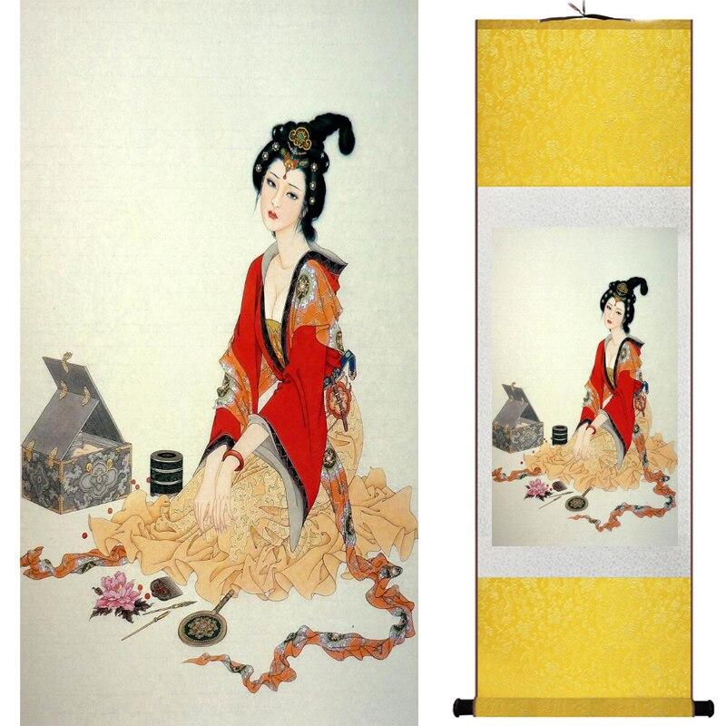 Chinese Art Scroll Painting Portrait Women Ancient Silk Picture Wall Ideas 16076-Chinese Style Finds™