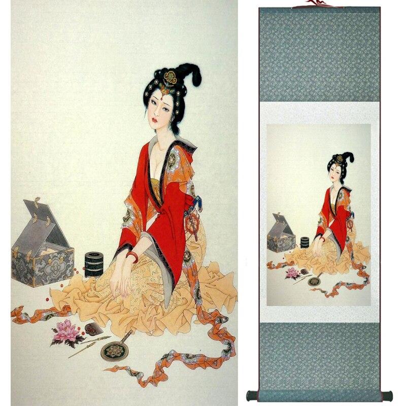 Chinese Art Scroll Painting Portrait Women Ancient Silk Picture Wall Ideas 16076-Chinese Style Finds™