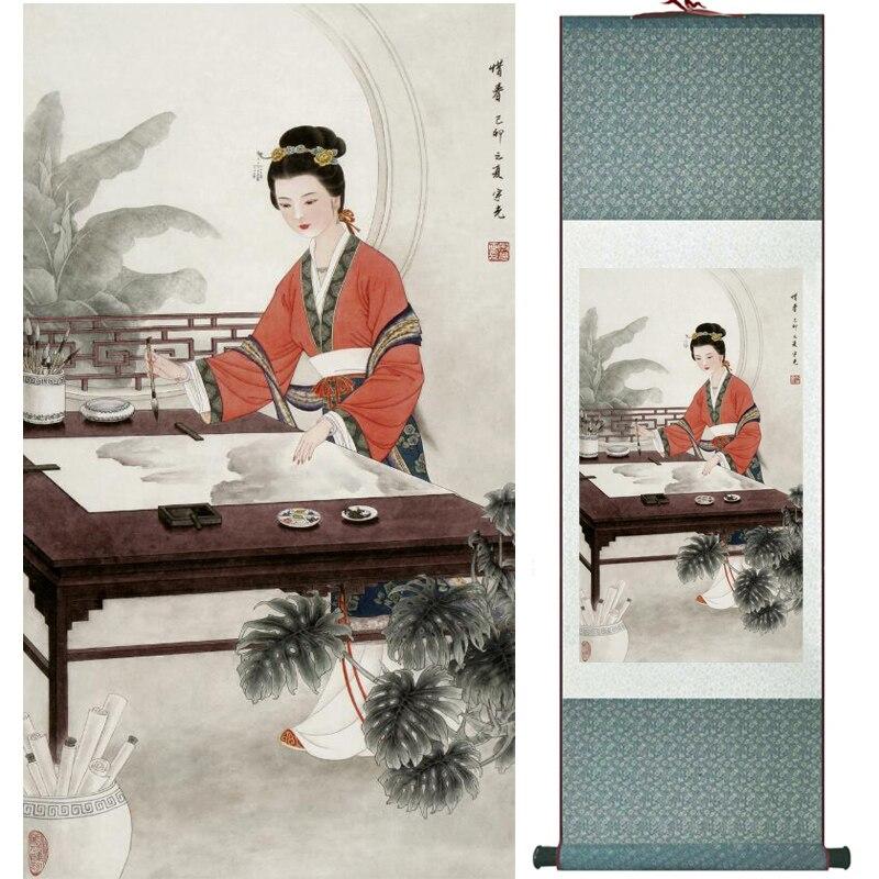 Chinese Art Scroll Painting Portrait Women Ancient Silk Picture Wall Ideas 16084-Chinese Style Finds™