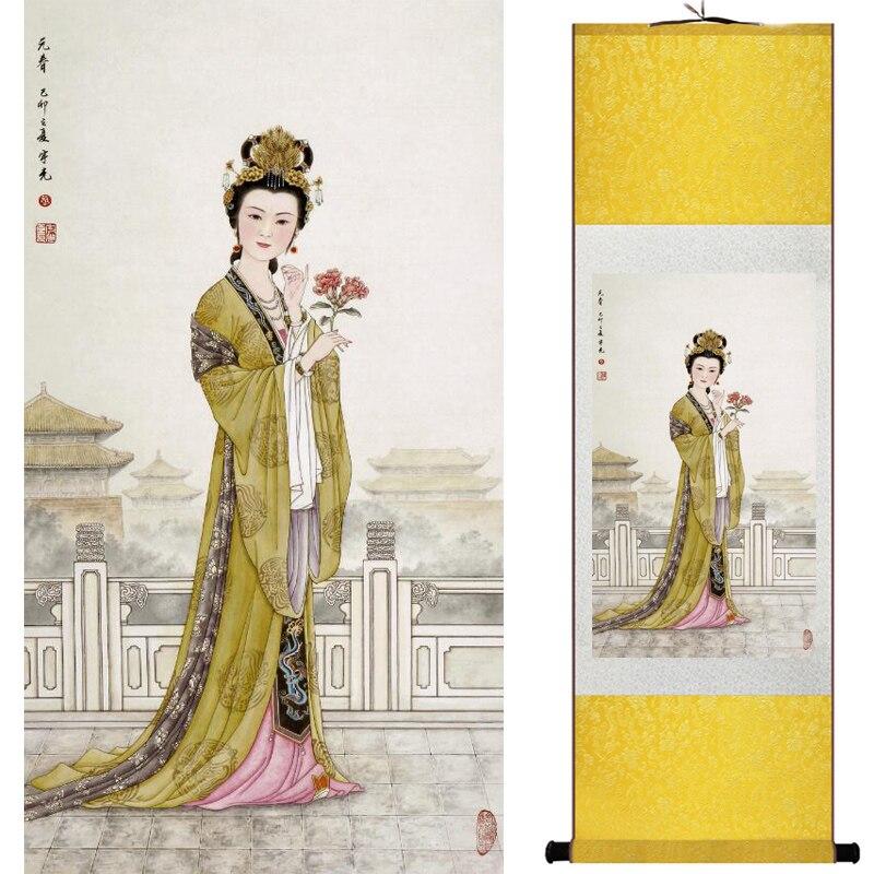 Chinese Art Scroll Painting Portrait Women Ancient Silk Picture Wall Ideas 16104-Chinese Style Finds™