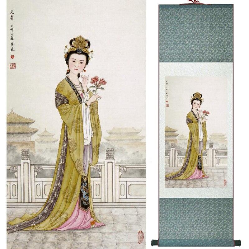 Chinese Art Scroll Painting Portrait Women Ancient Silk Picture Wall Ideas 16104-Chinese Style Finds™