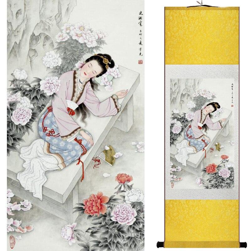 Chinese Art Scroll Painting Portrait Women Ancient Silk Picture Wall Ideas 16108-Chinese Style Finds™