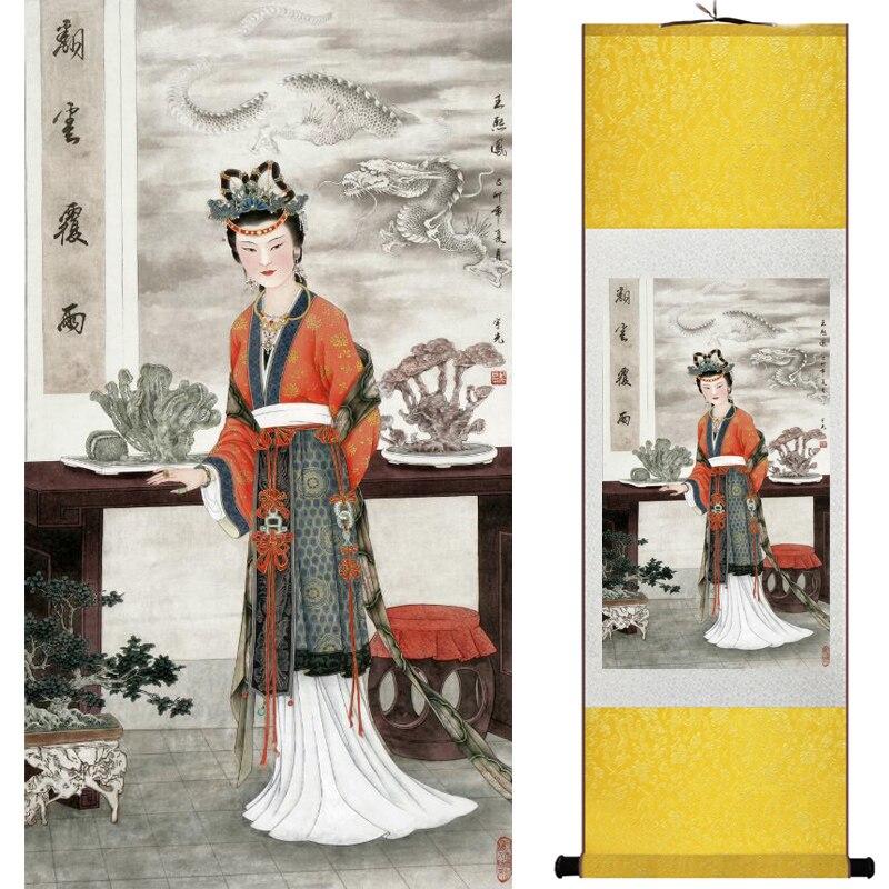 Chinese Art Scroll Painting Portrait Women Ancient Silk Picture Wall Ideas 16112-Chinese Style Finds™