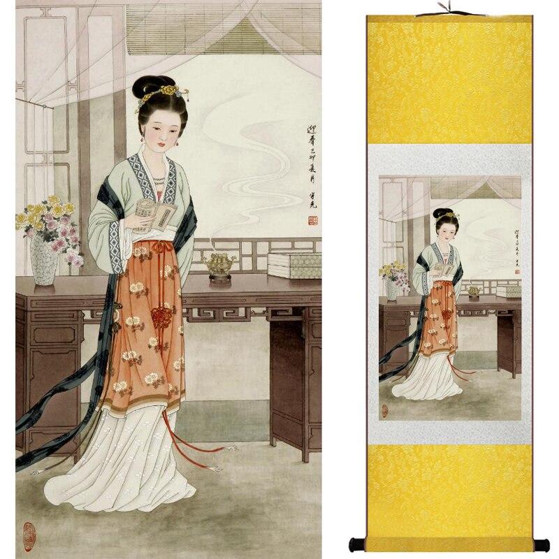 Chinese Art Scroll Painting Portrait Women Ancient Silk Picture Wall Ideas 16124-Chinese Style Finds™